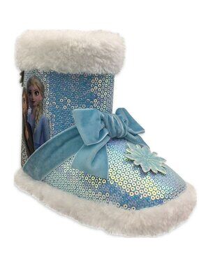 Disney Frozen Kids Size 5-6 Bootie Slippers Style Elsa Anna Sequined Snowflake